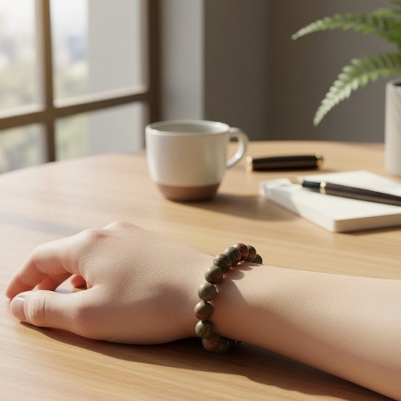 Handmade Natural Matte Picasso Jasper Beaded Bracelet, 10mm Sz 7.5 - 8" - Picture 3 of 11